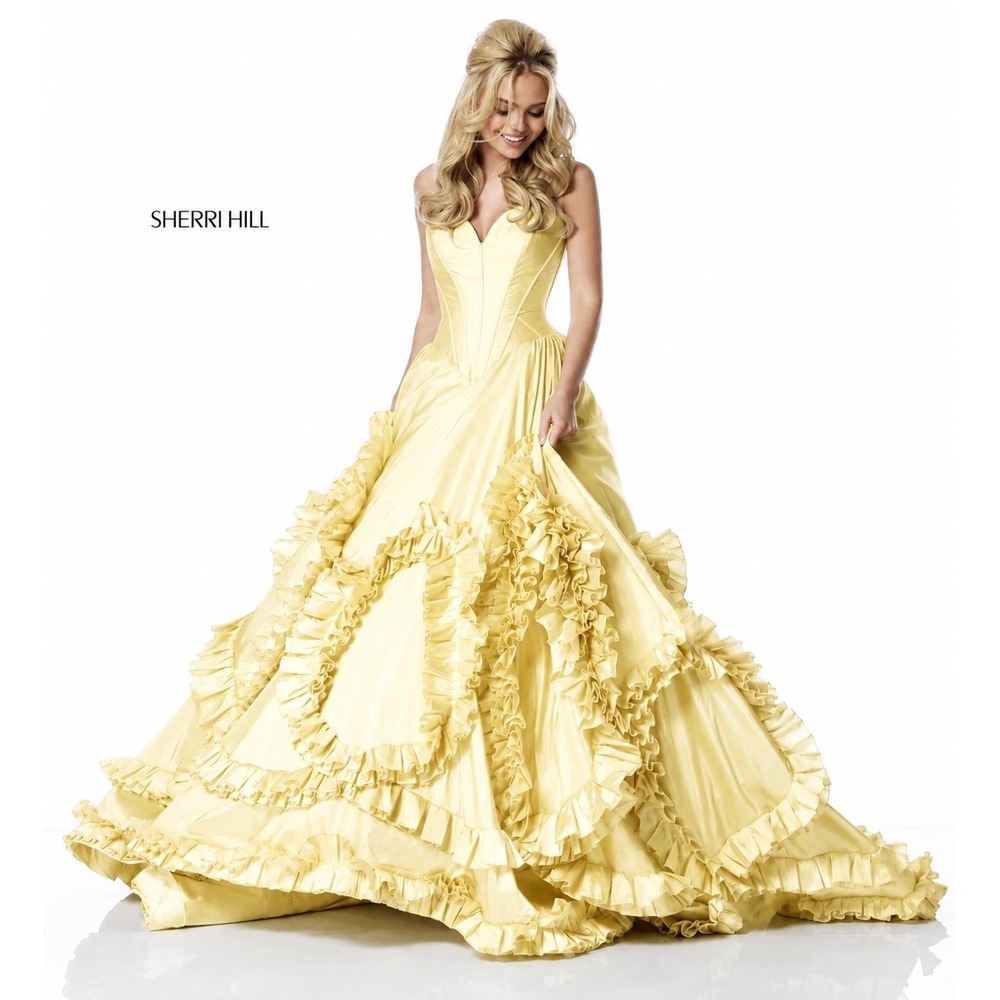 Sherri Hill 51578 Yellow Taffeta Ball Gown Size 4 NWT